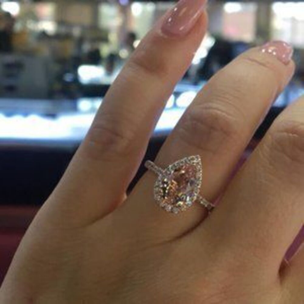NEW 18K Rose Gold Diamond Halo Teardrop Ring E